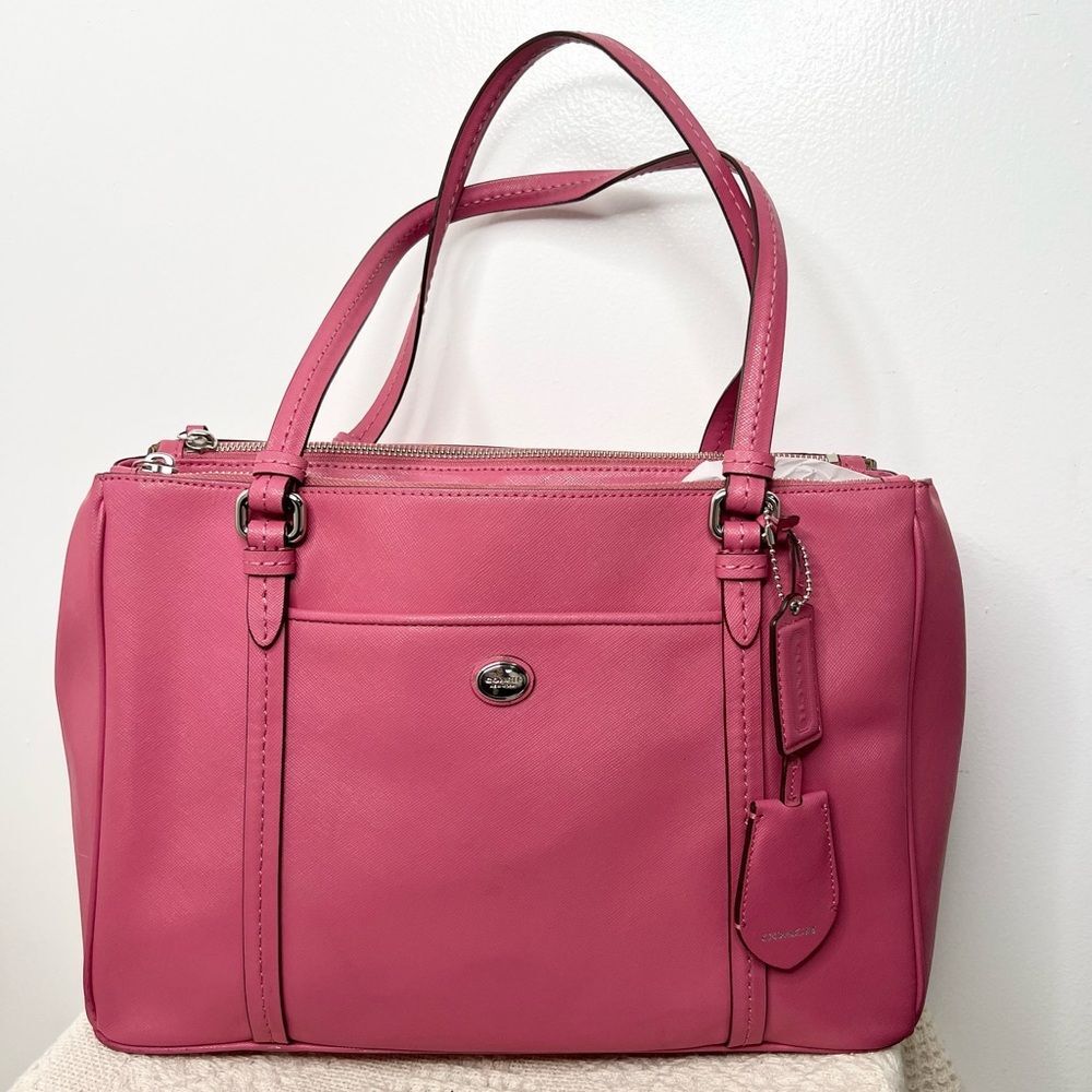 Coach Peyton Jordan Double Zip Carryall F25669 Strawberry Pink Silver Leather